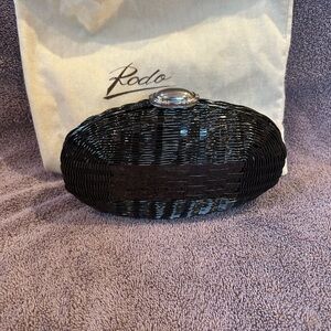 RADO vintage metallic black coated wicker purse with chain